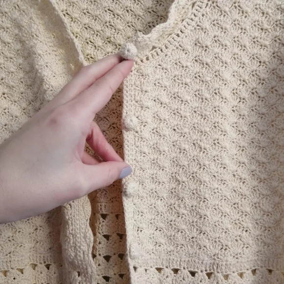 Vintage Scalloped Knit Short Sleeve Button Cardigan Cottage Grandma Small - Picture 7 of 16